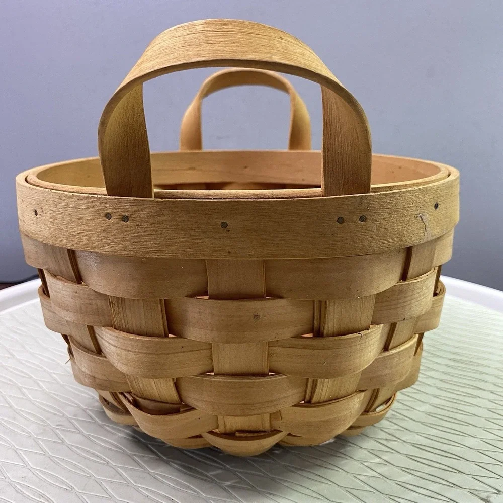 Vintage Longaberger‎ 1997 Round Darning Basket Double Wood Handles. 8x8x5